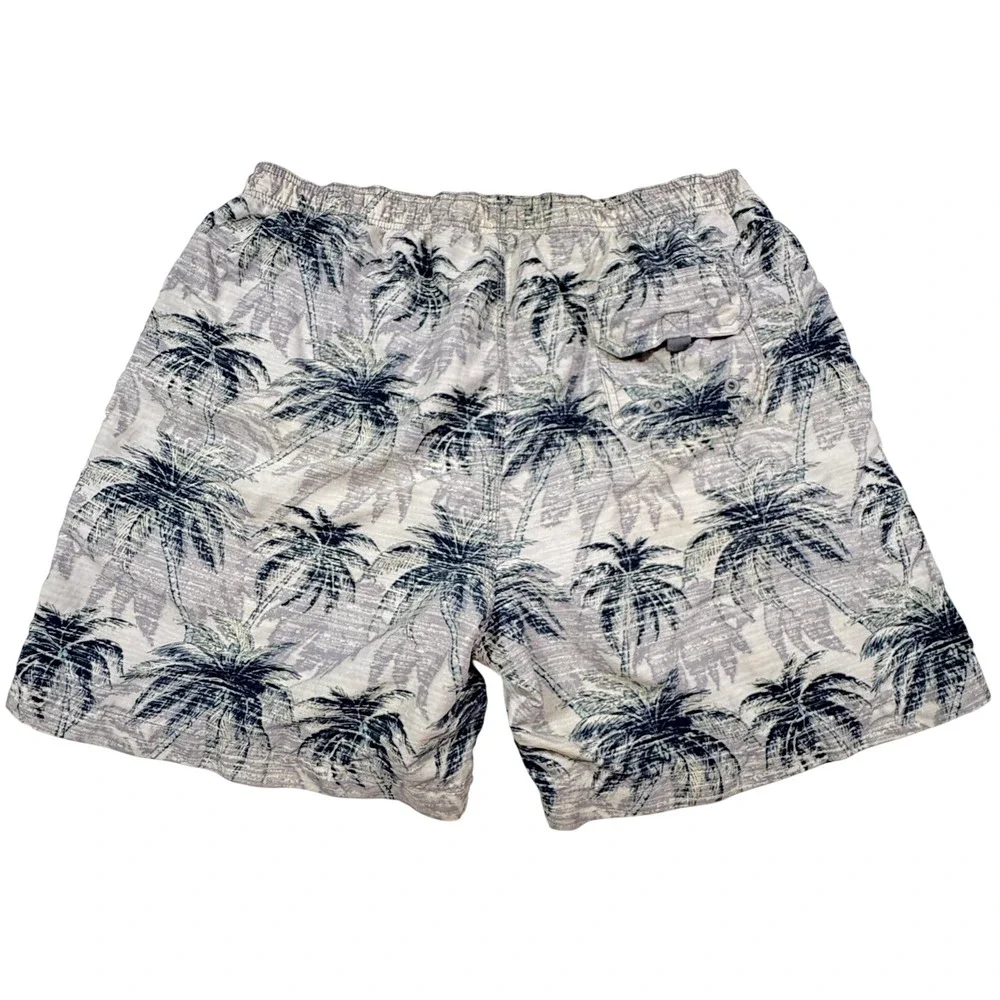 Tommy Bahama Relax Mens Large Swim Trunks Grey Navy Palm Tree Nylon Mesh Lined‎